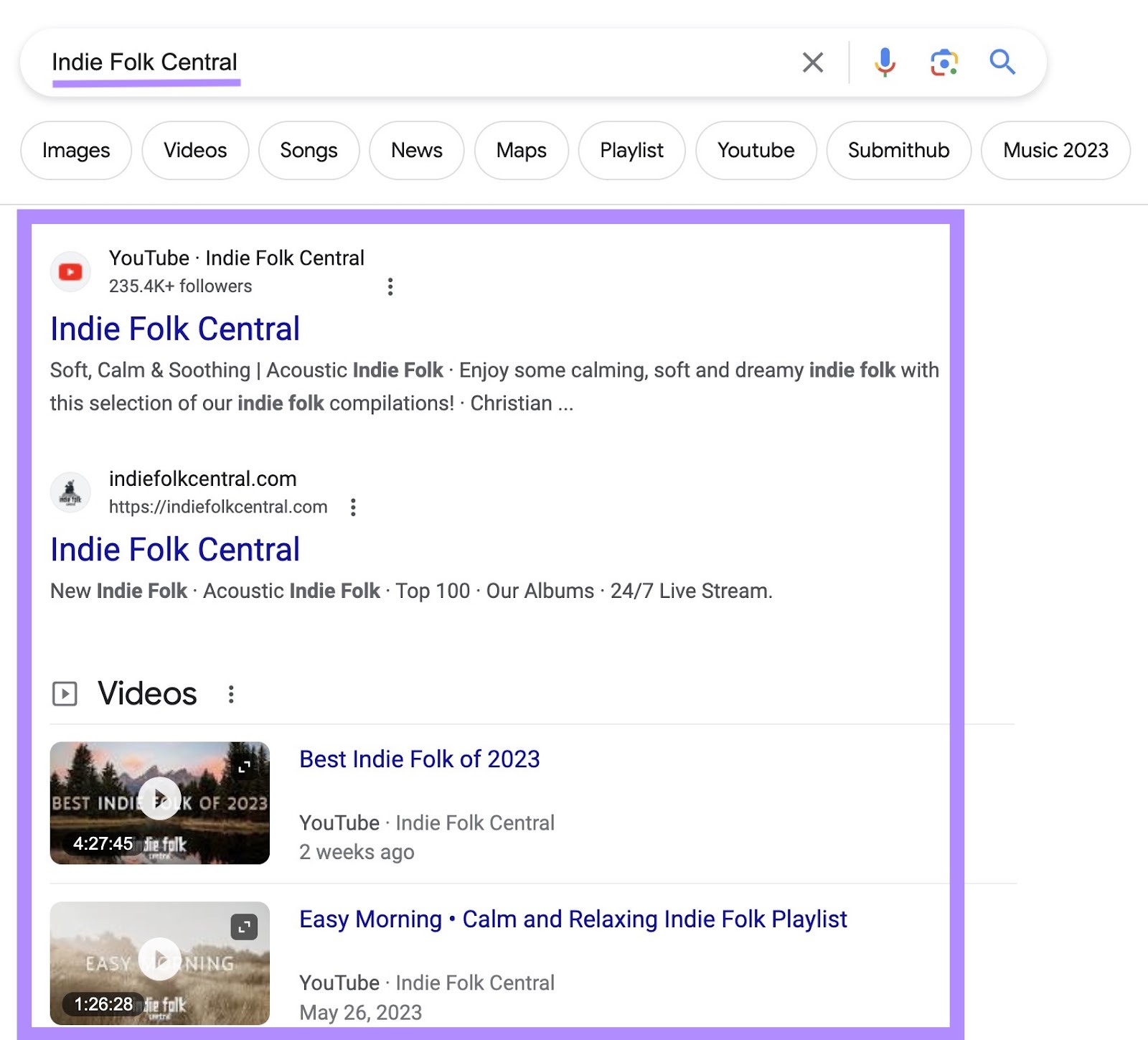 谷歌's SERP for