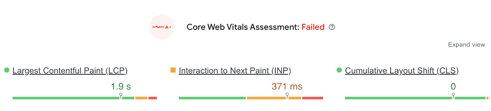Google PageSpeed Insights tool showing the 核心网络重要部件 section