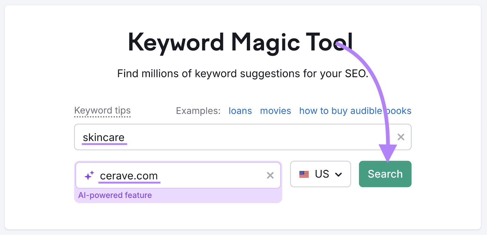 A search for the keyword 