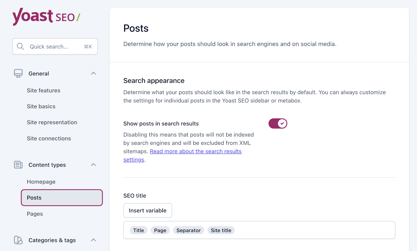 Yoast SEO's post settings in WordPress的.