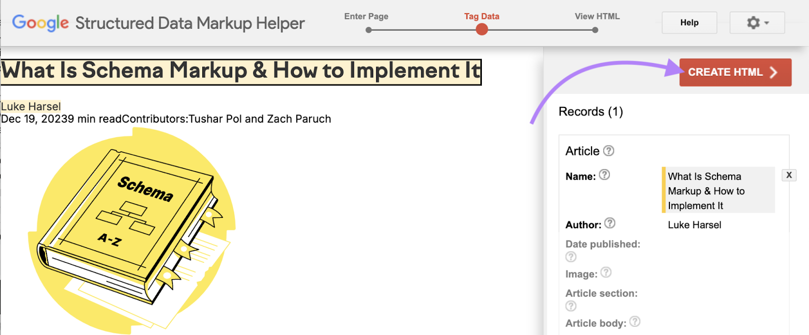 创建HTML button is highlighted.