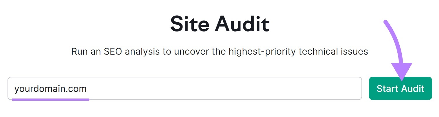 Site Audit search with a domain entered and the 