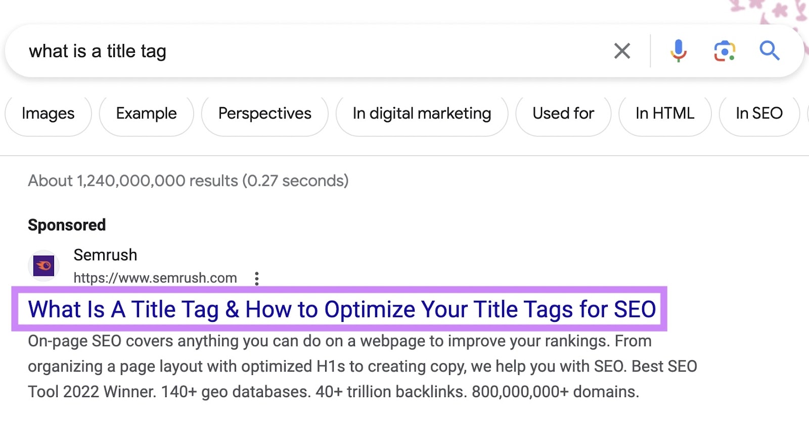 A title tag on SERP的 that reads 