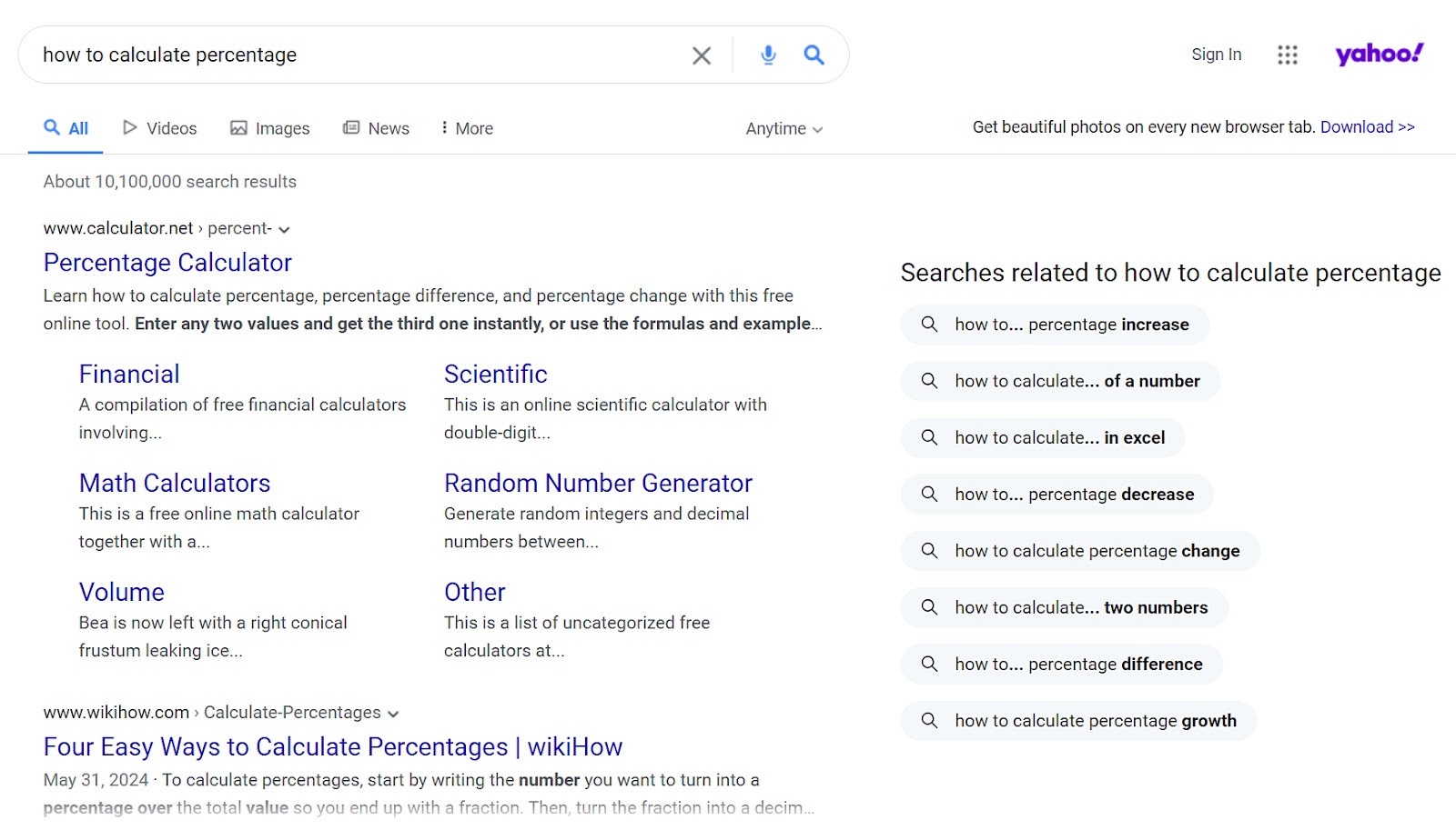Yahoo SERP for
