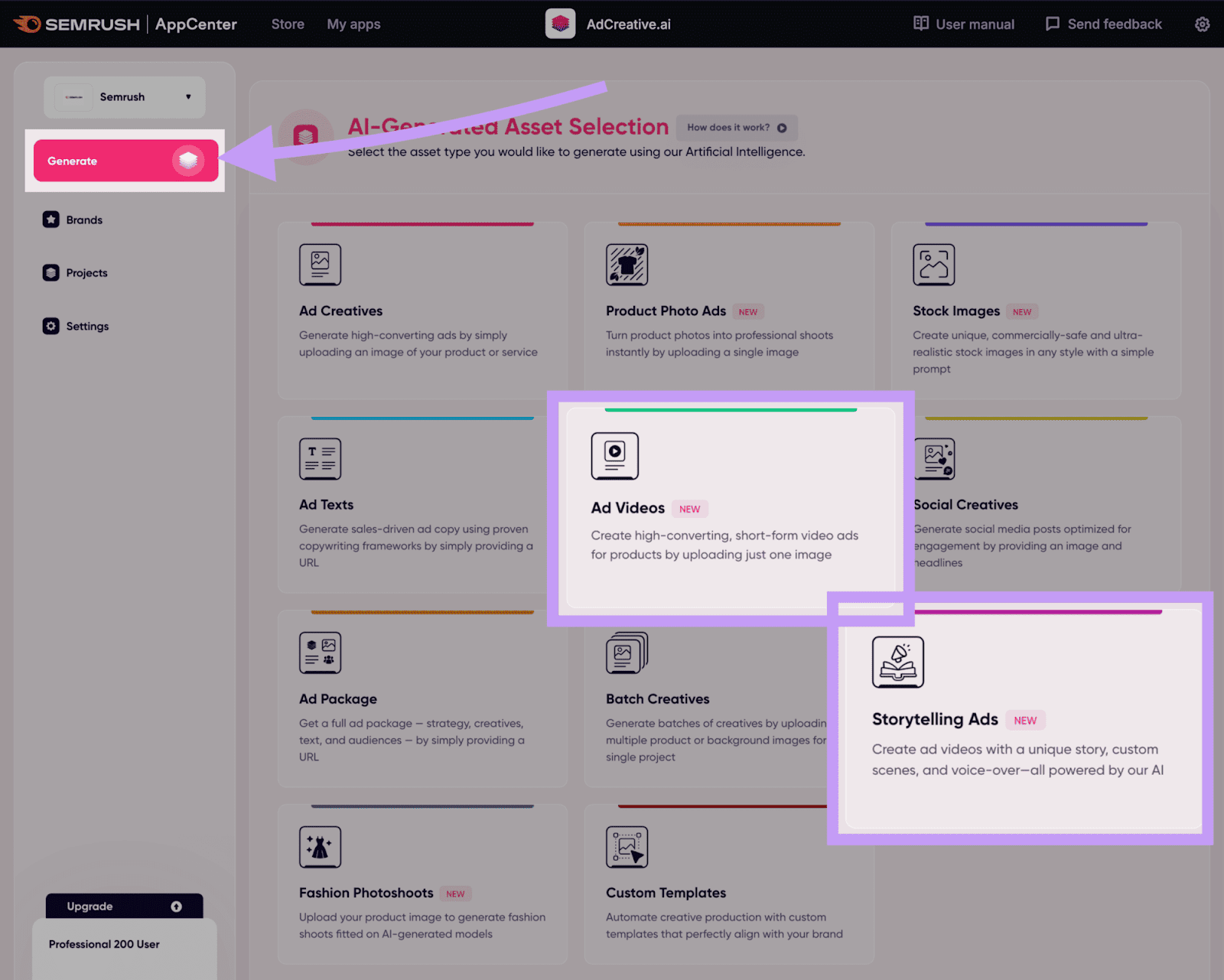 adcreative.ai generate options with 