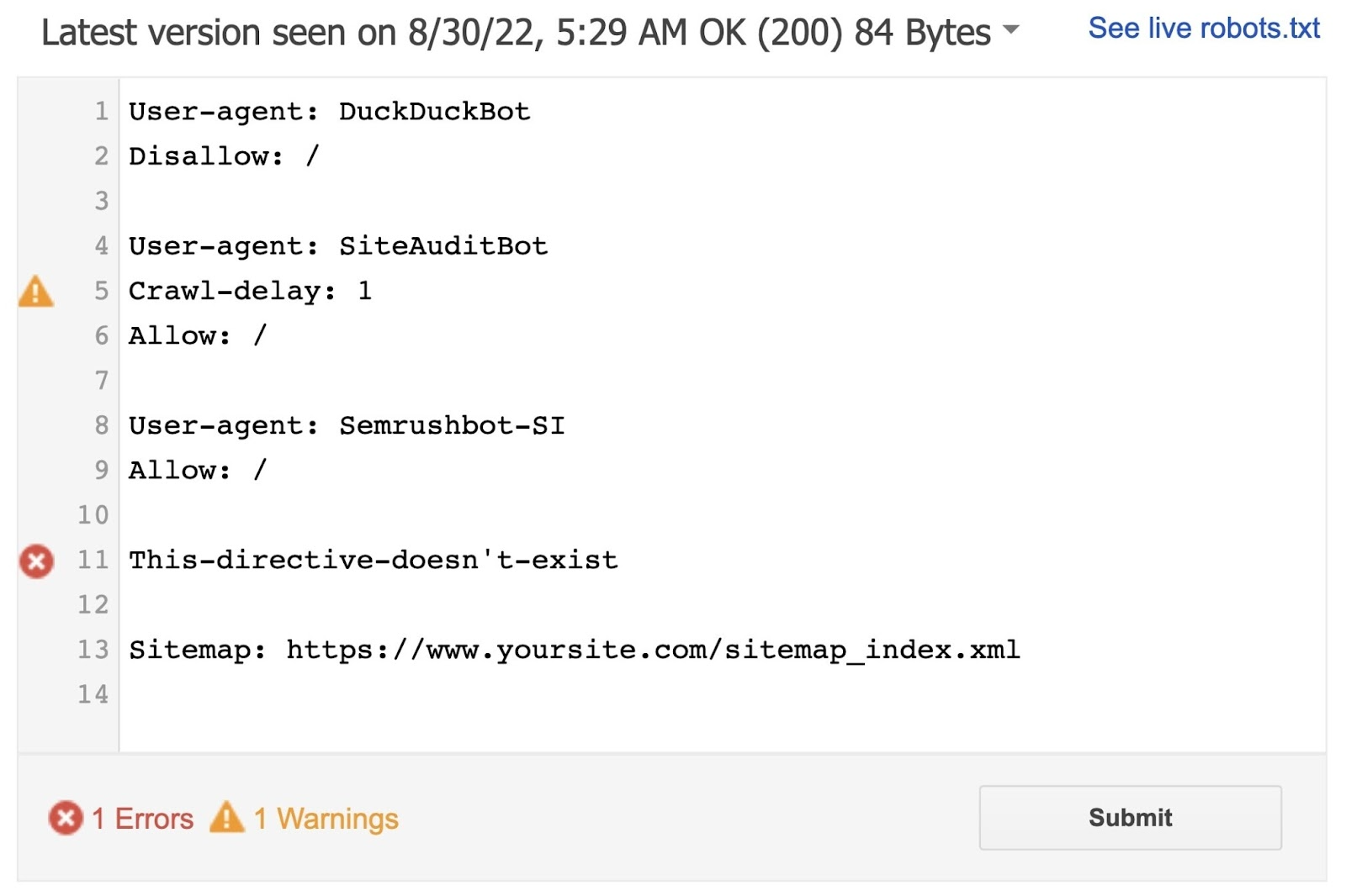 Display of warnings和errors
