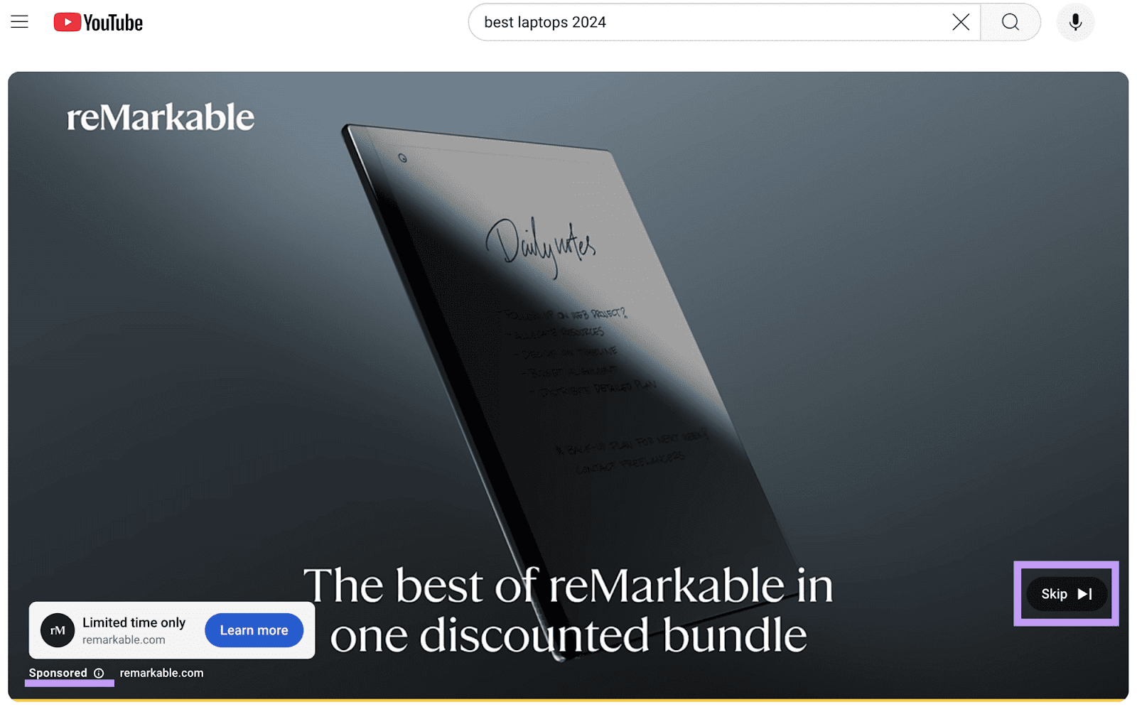 短片 ad on YouTube for reMarkable