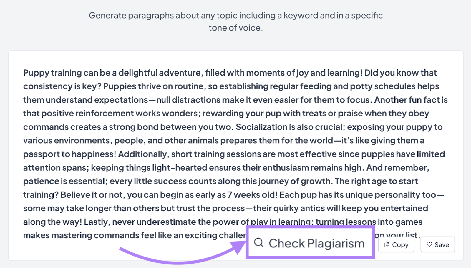 AI写作助理's option to check plagiarism appears with a magnifying glass icon.