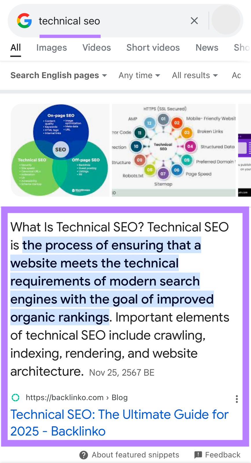 Google SERP for the term 