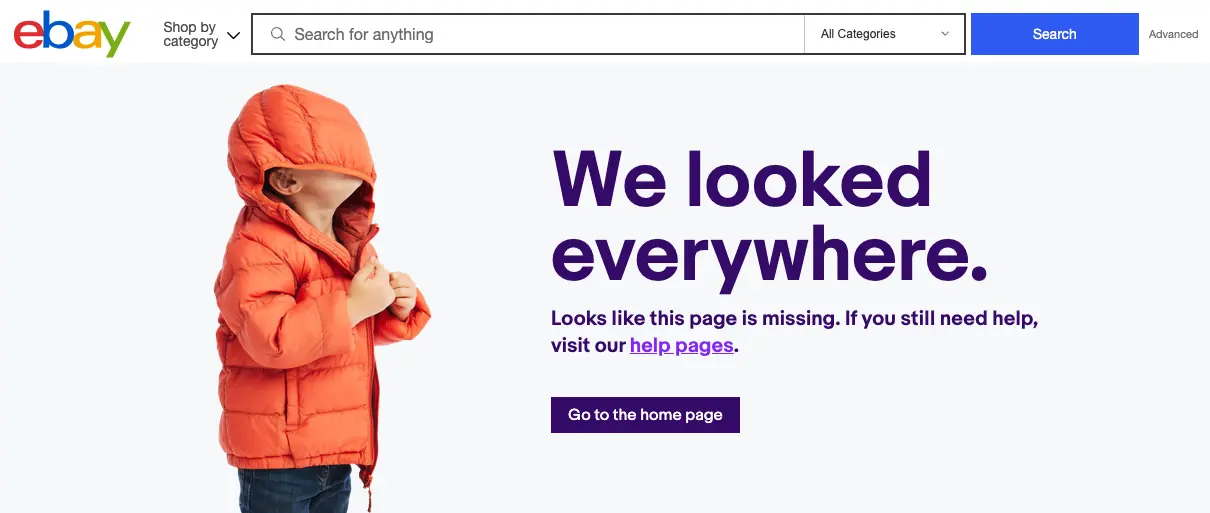 ebay's 404 error page that reads 