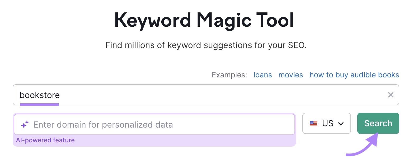 Keyword Magic Tool start page with 