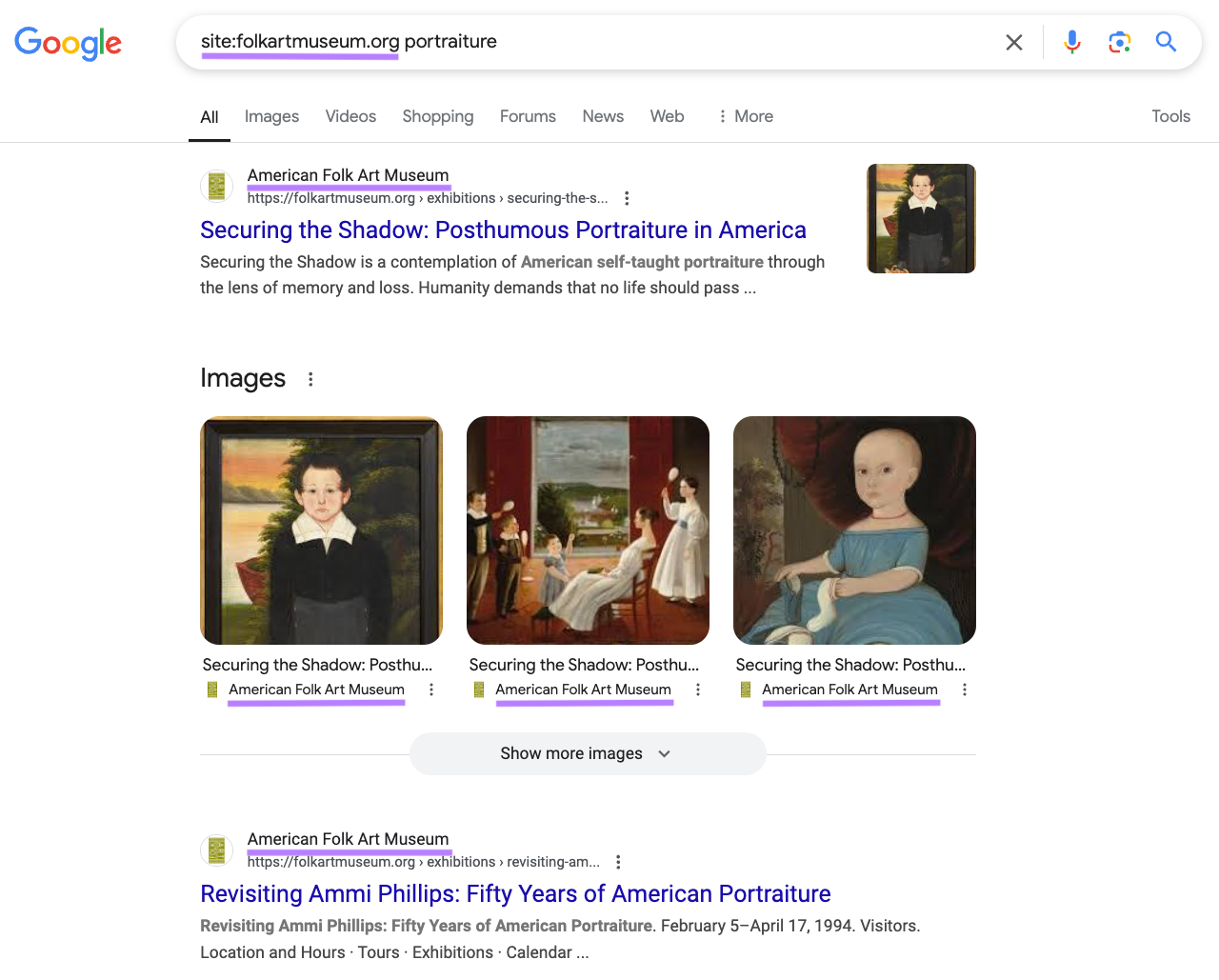 A search for the term 