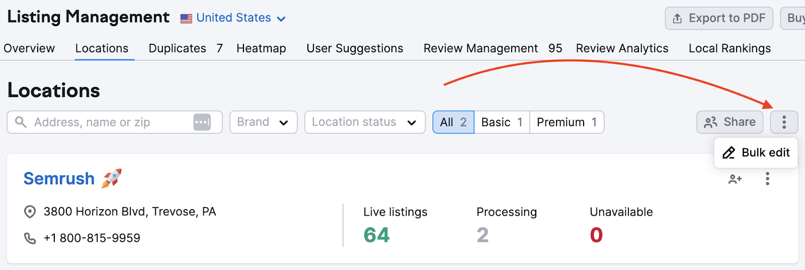 Semrush本地’s bulk editing tool