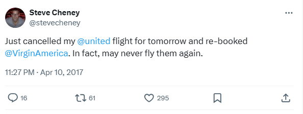 Tweets that impacted United Airlines’ 网上声誉