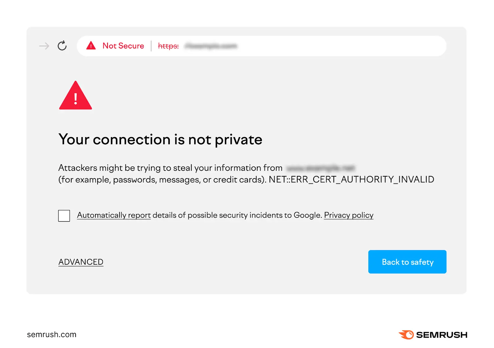 The HTTP browser warning says,