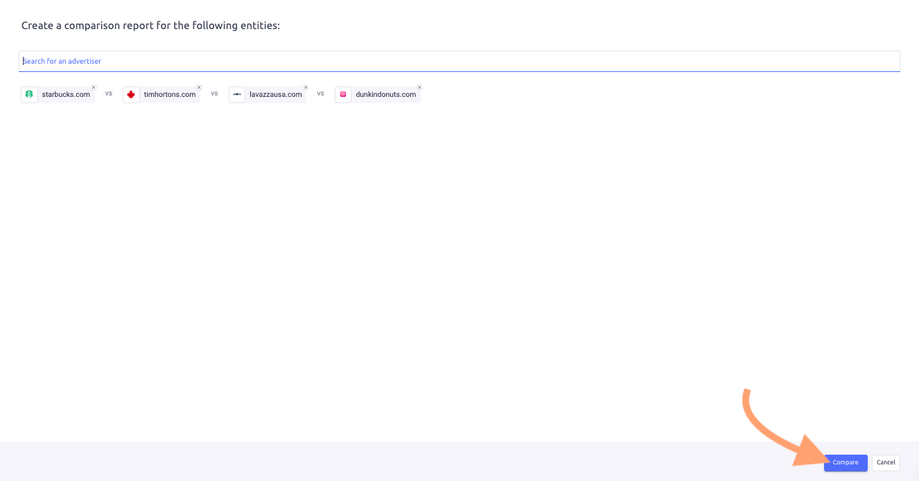 The form to confirm brands for a competitor analysis on 鹿AdClarity.