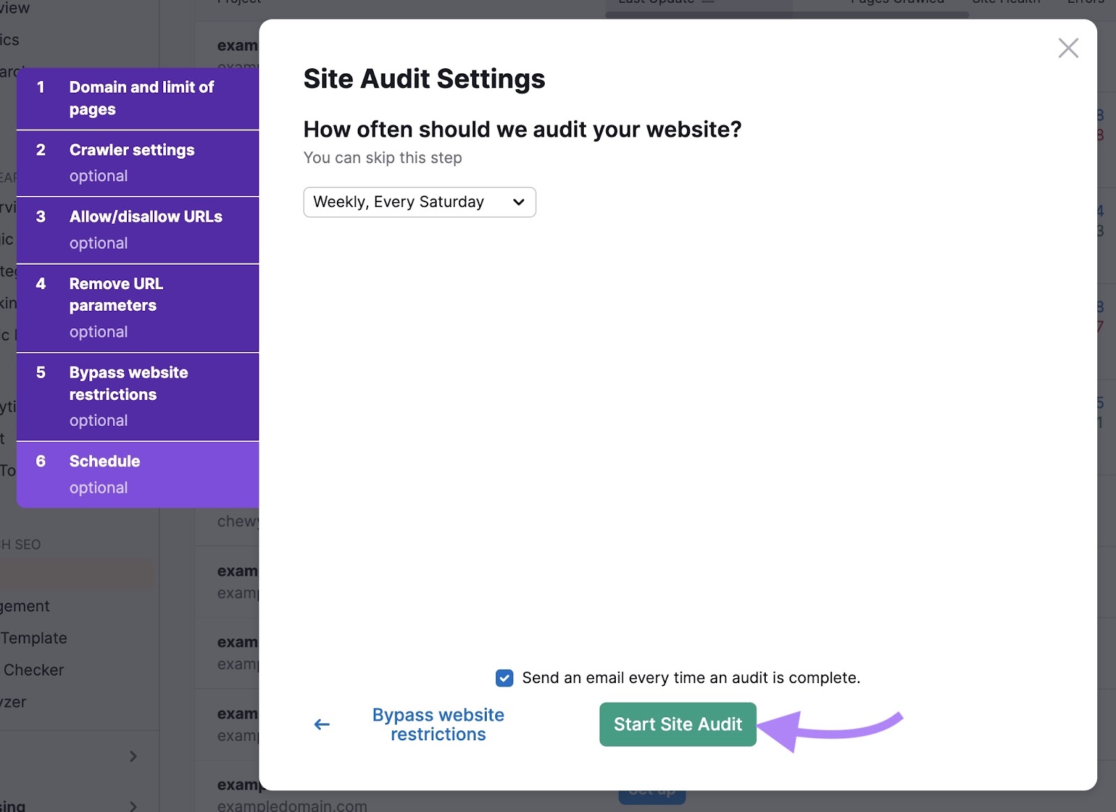 Scheduling settings page on 现场审核 with the 