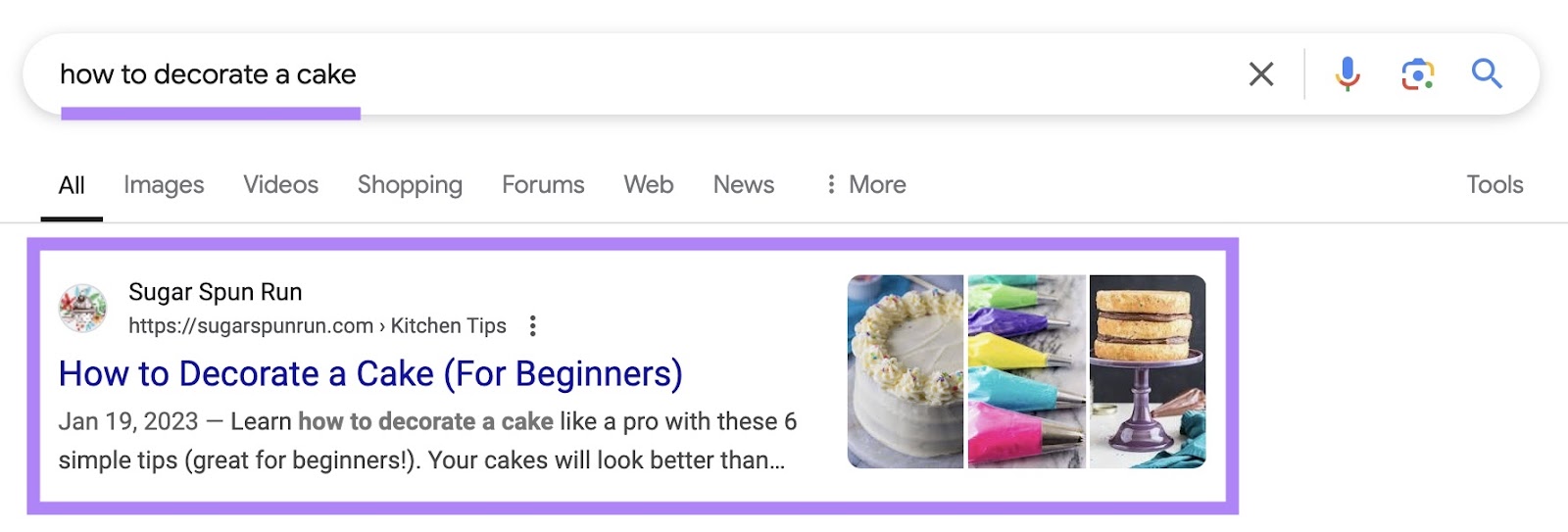 Google SERP for the term 