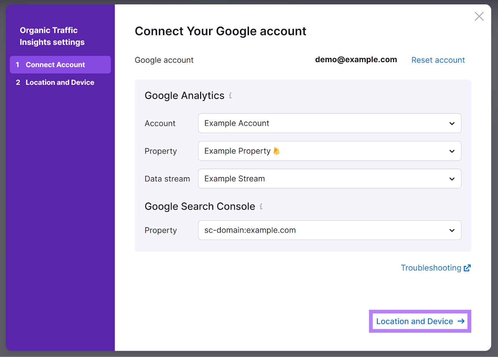 Connect Your Google account”screen after authenticating with a Google account
