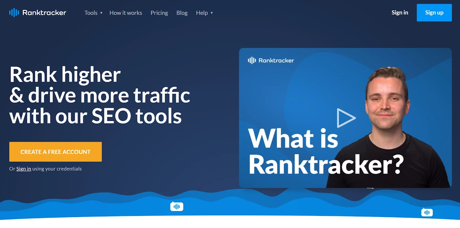 Ranktracker的 tool homepage.