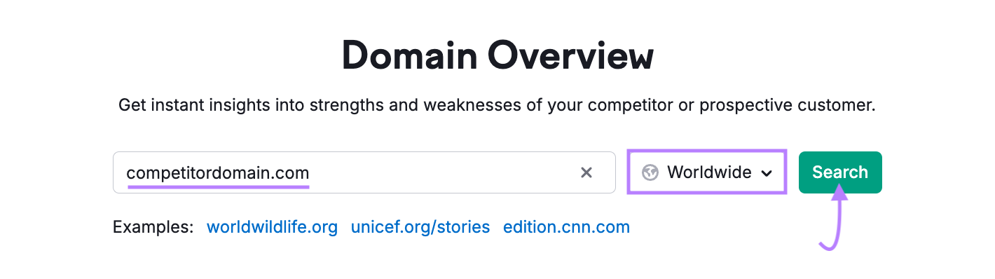 Enter a domain to run a search with Semrush's 域名概述 tool.