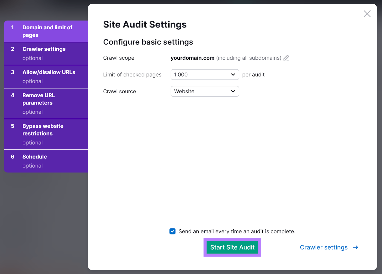 现场审核 settings popup with 开始现场审核 button highlighted