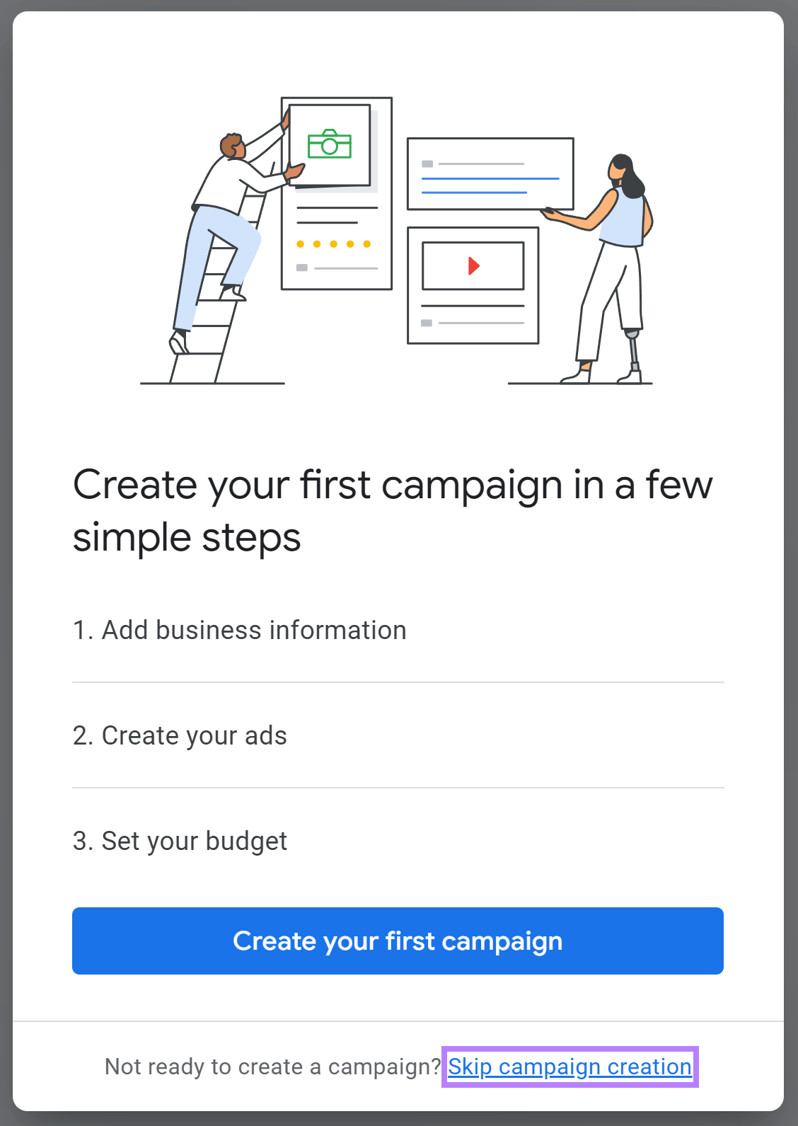 Campaign creation page with the 