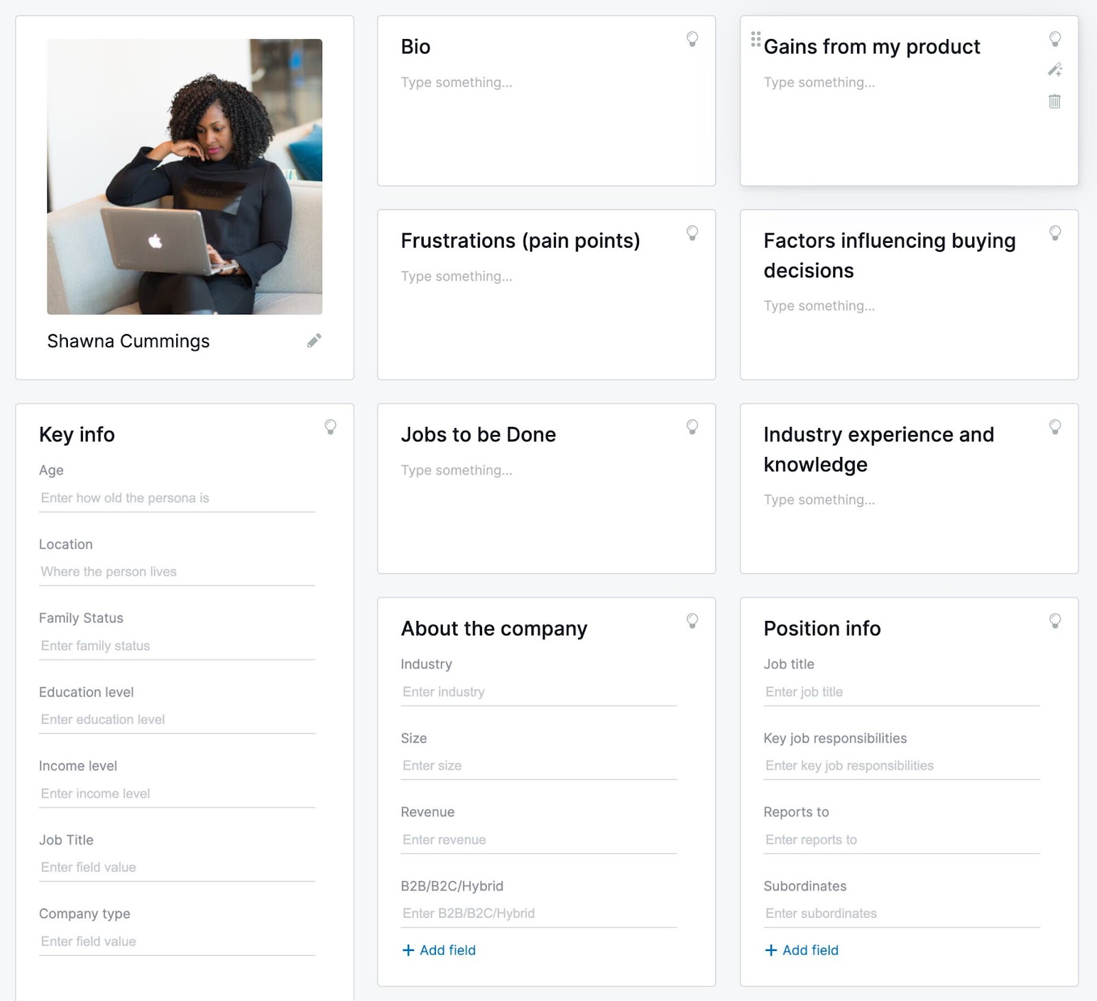 A 客户角色模板 from the Semrush Persona tool