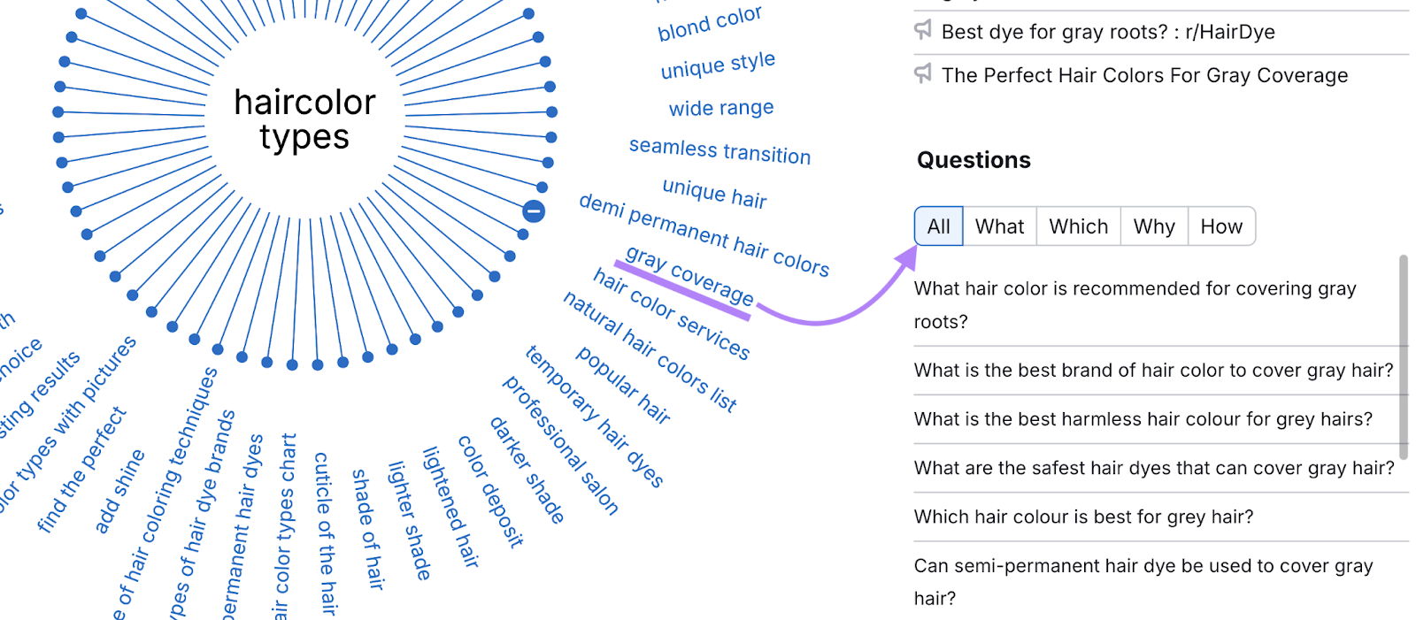 one topic selected和questions for that topic highlighted