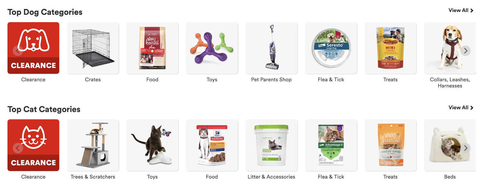 Top categories include product categories like crates, toys, treats,和more.