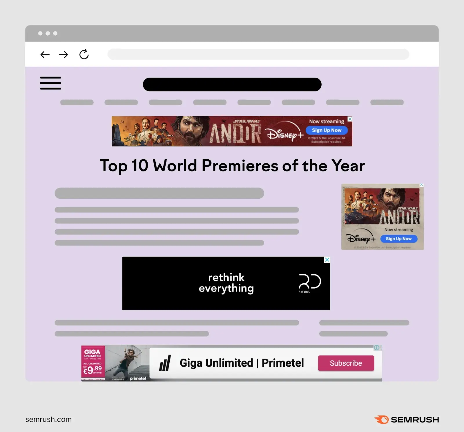 A website page showing examples of display ads such as 横额.