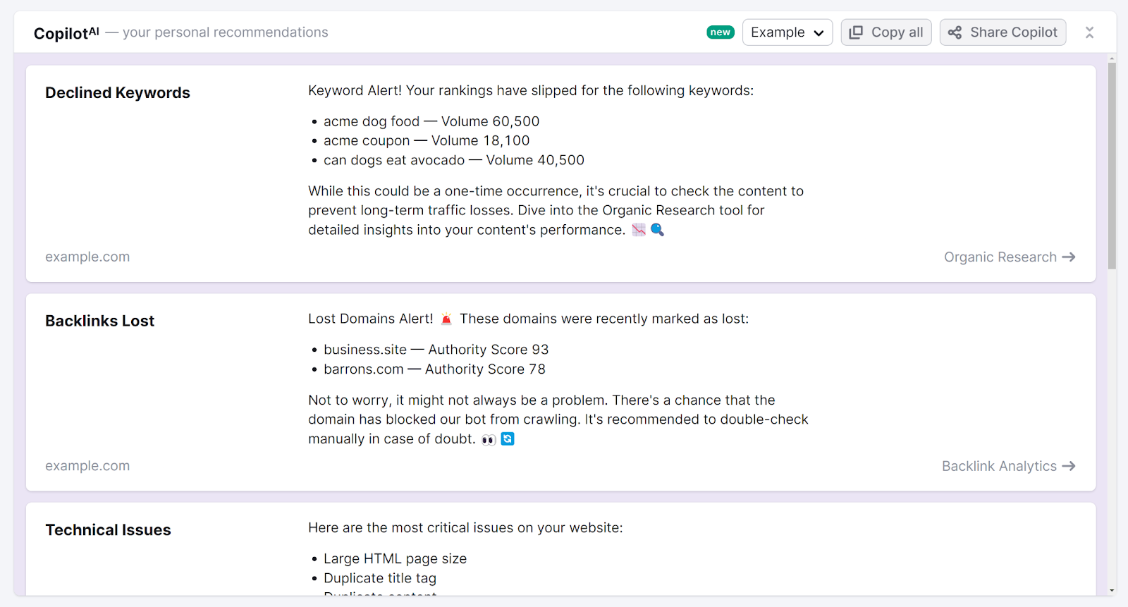Semrush副驾驶 recommendations