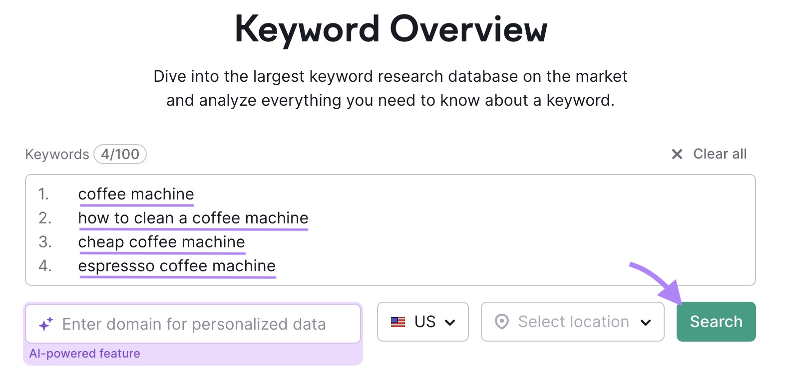 关键字概述 tool start with four different keywords entered and the