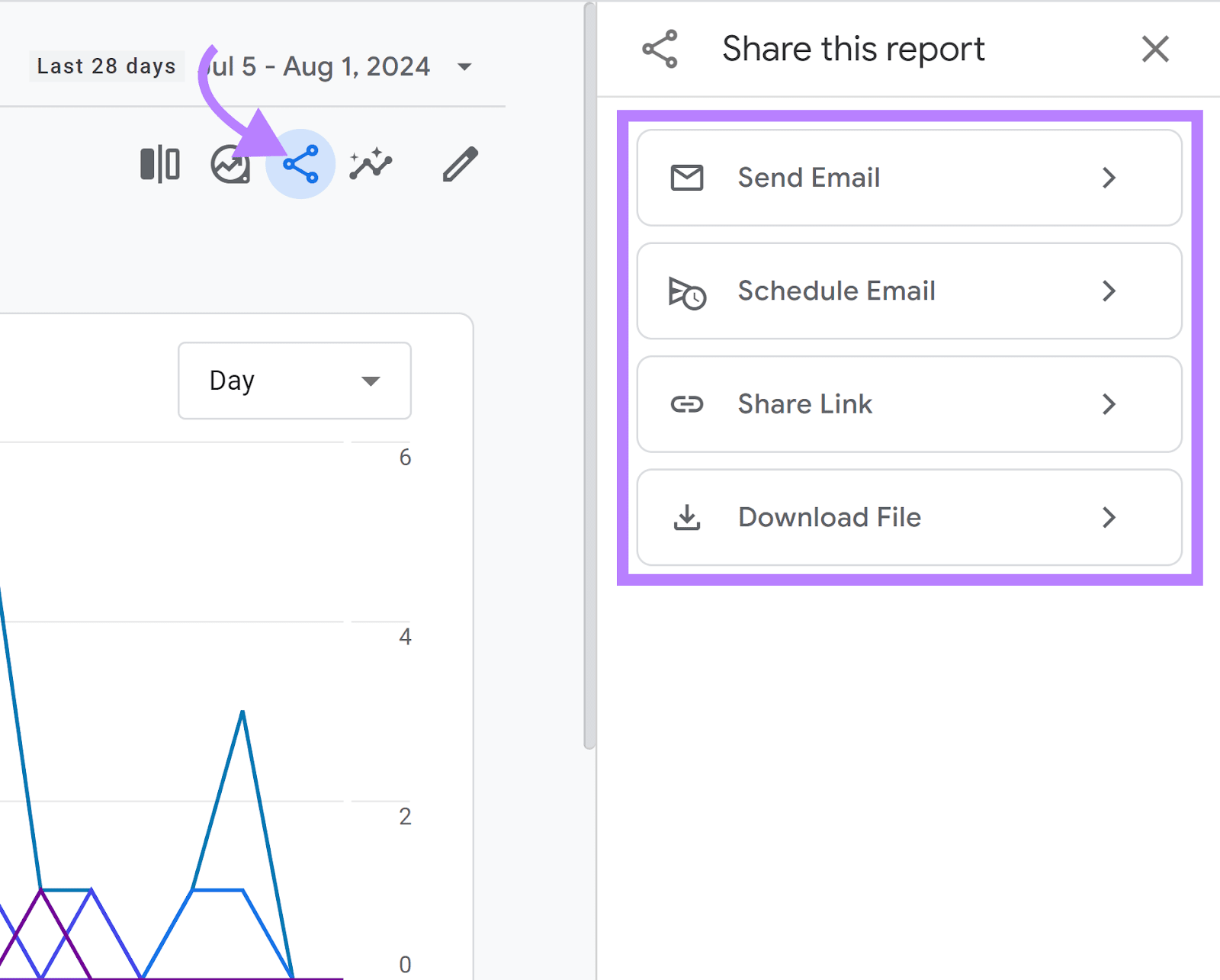 Share button clicked和Share options in sidebar highlighted
