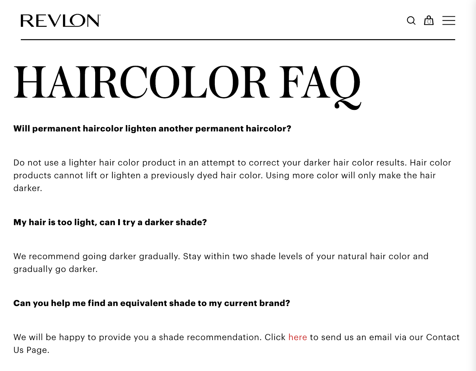 big bold letters haircolor faq at the top with questions和simple answers
