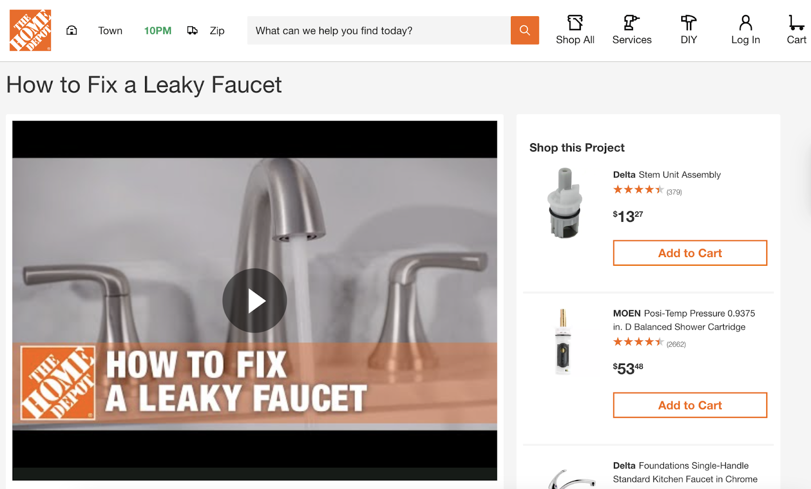 this webpage shows a video on how to fix a leaky faucet和showcases products on the right hand side