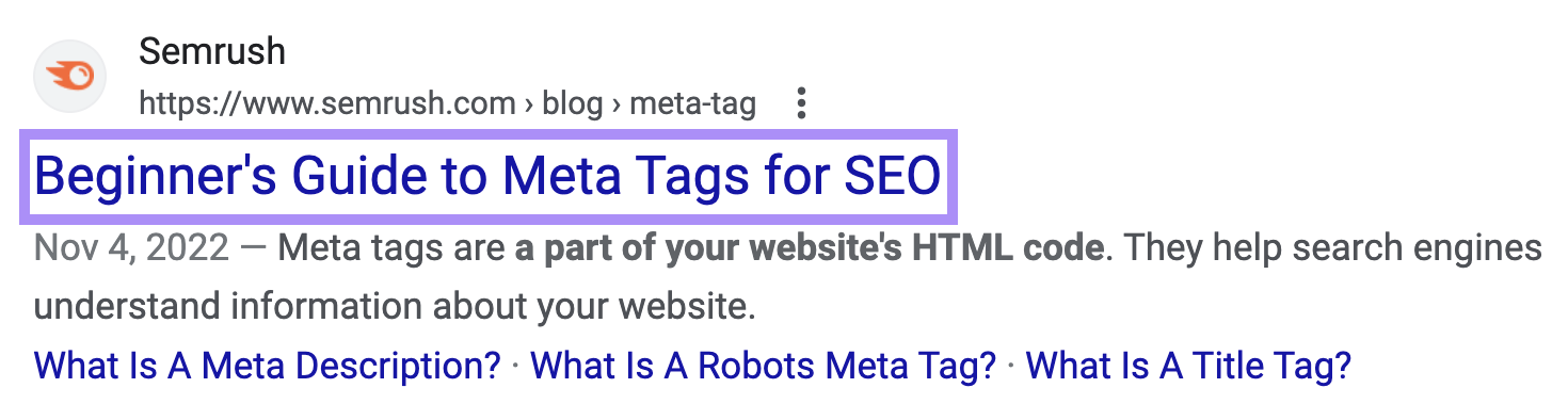 A search result in Google with the 标题标签, 
