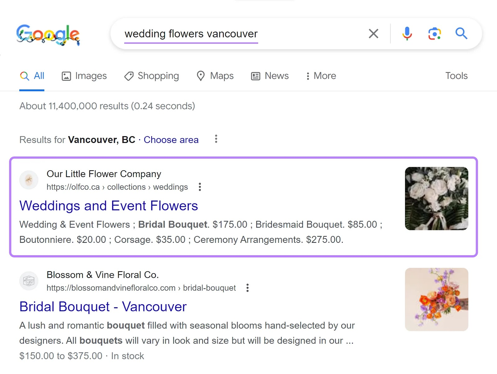 Google search results for
