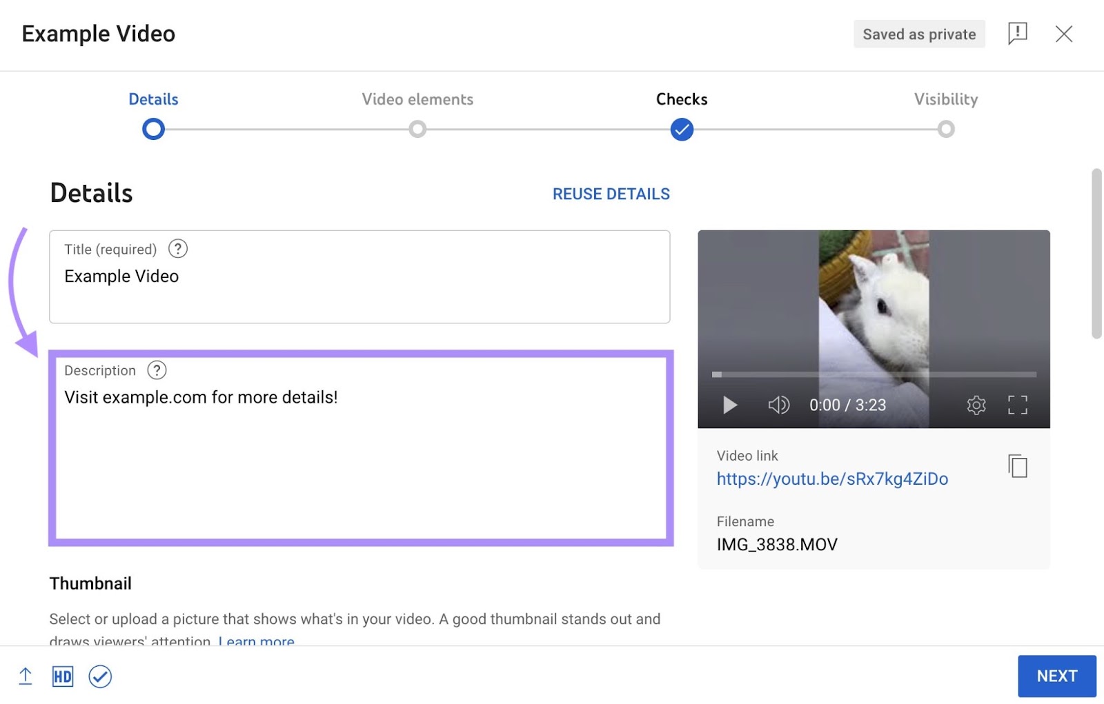Insert the URL in the description field when uploading a video under