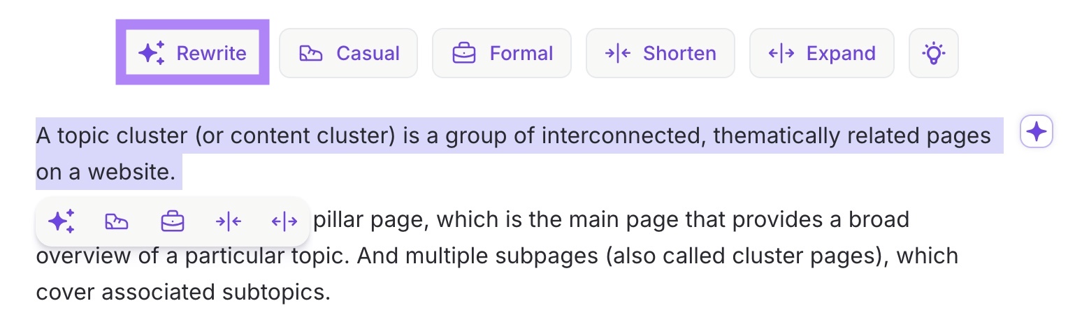 A sentence selected and