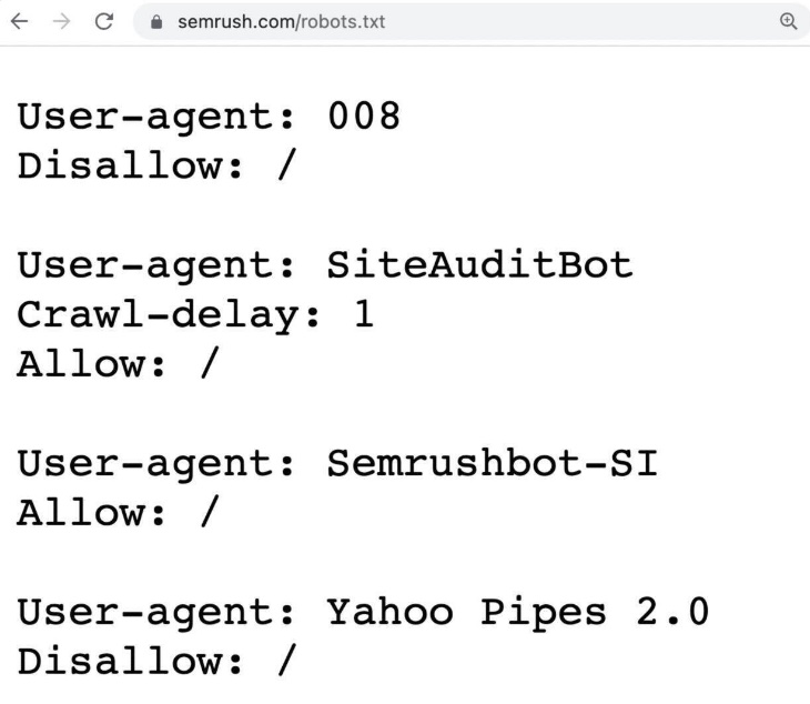 Example of a robots.txt file showing pages or sections of a site that should 和 shouldn’t be crawled.