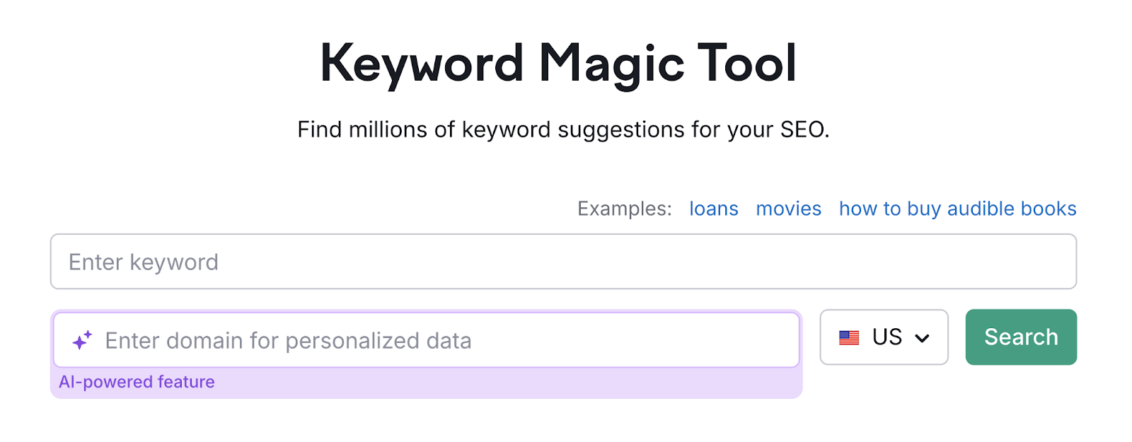 关键字魔术工具 start allows you to enter a keyword和your domain for personalized results.
