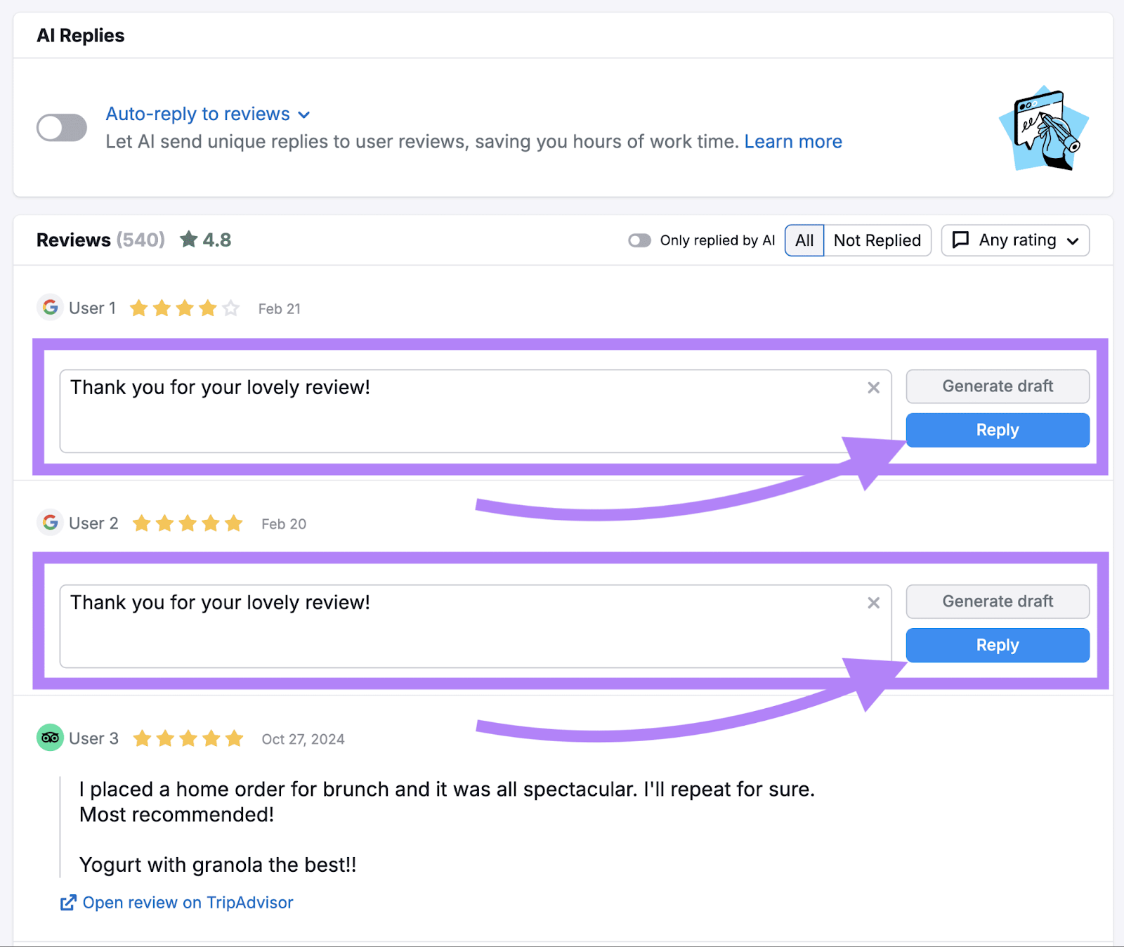 Responding to Google reviews using 检讨及管理