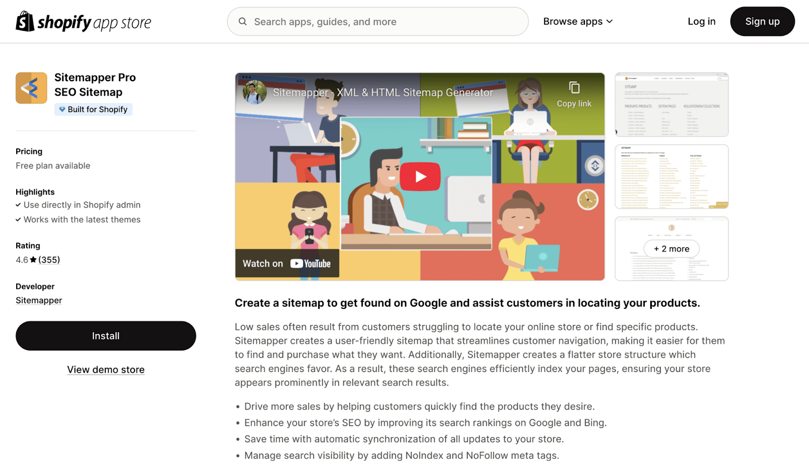 网站管理员 Pro SEO Sitemap description in the Shopify app store
