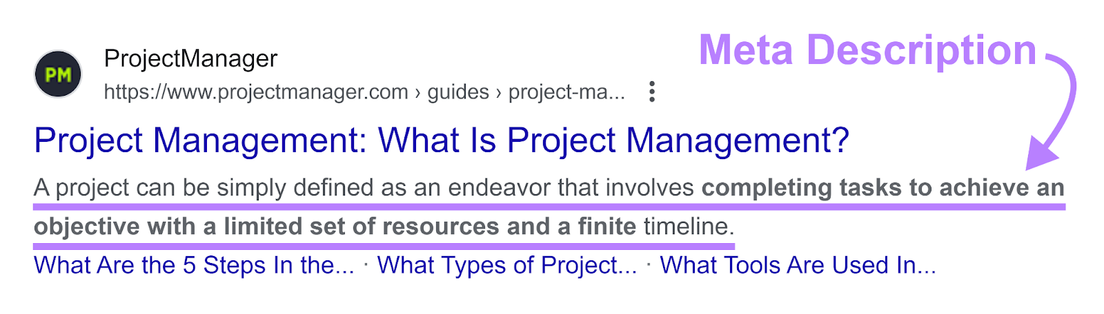 Organic Google search result with 元描述 highlighted and annotated