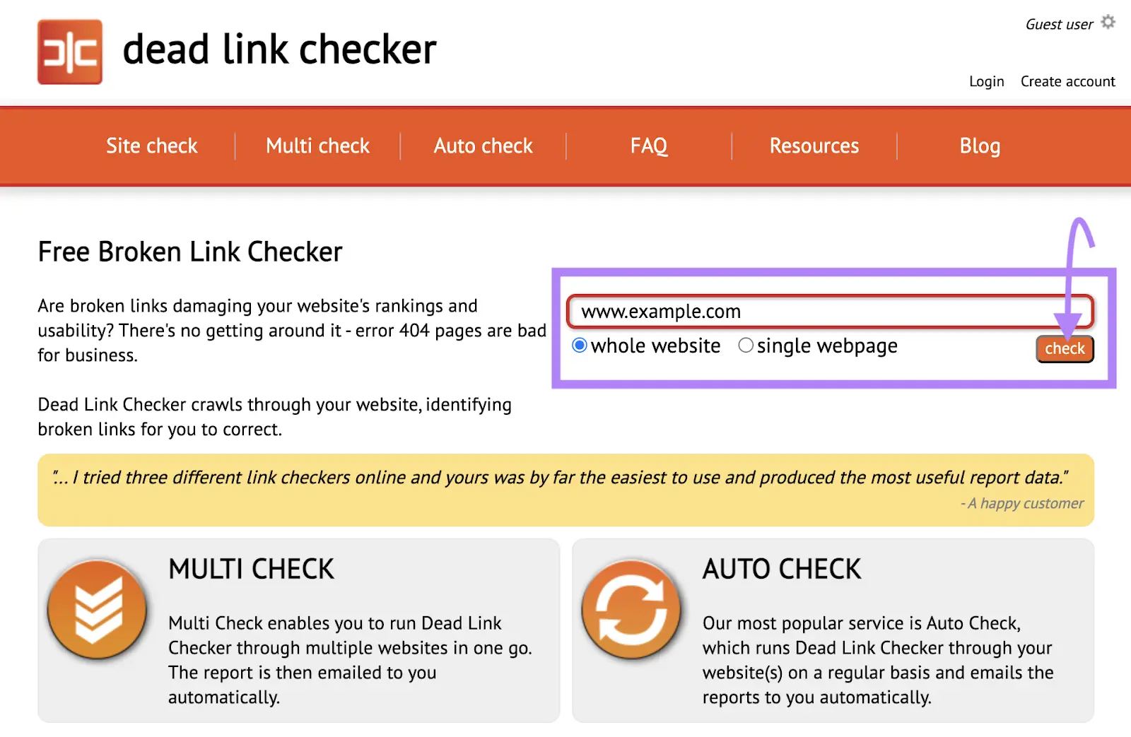 Add your website domain to the 死链接检查器 tool