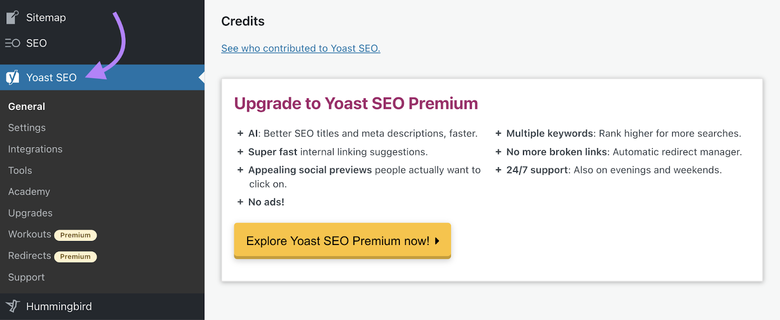 尤斯特搜索引擎优化 plugin menu in WordPress