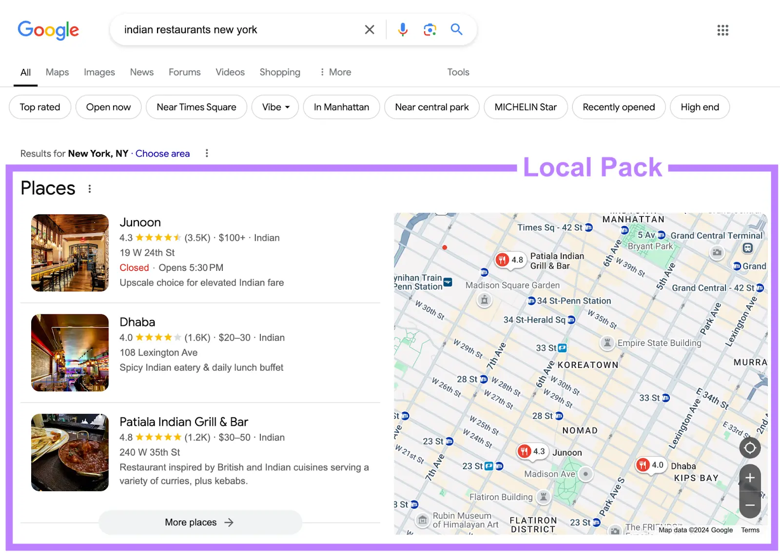 Local pack for the search 