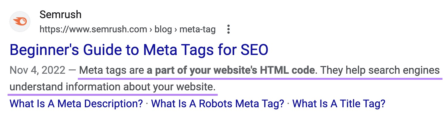 A search result in Google with the 元描述, 