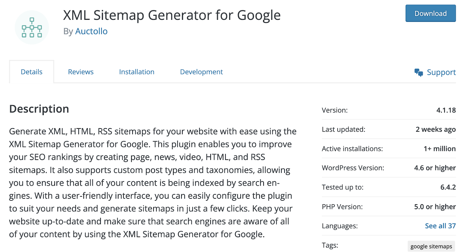 GOOGLE的XML站点地图生成器 details